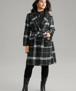 Lapel Collar Plaid Belted Contrast Coat -Clothing Shop 310954037 el 6dade695 0d6c 475b 9fa9 3c93353bddc4