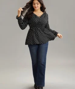 Polka Dot Lace Up Shirred Flutters Blouse -Clothing Shop 310999028 ih