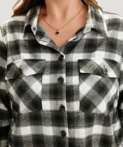 Plaid Arc Hem Pocket Button Through Shirt Collar Coat -Clothing Shop 311063435 bq 75e4cbb2 bb22 448d b77b daba4f0f4ad6