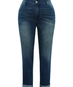 Very Stretchy Straight Leg Roll Hem Jeans -Clothing Shop 311488631 cb