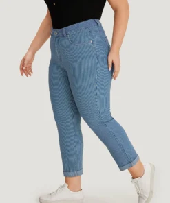 Striped Print Roll Hem Zipper Fly Jeans -Clothing Shop 311598639 ca