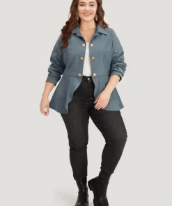 Plain Metal Button Detail Asymmetrical Hem Pleated Jacket -Clothing Shop 311707470 iy