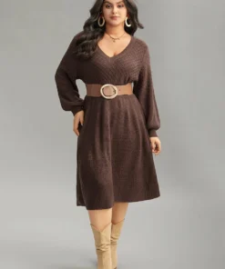 A Line Waistline Inside Lantern Sleeve Sweater Dress