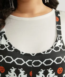 Halloween Witch & Pumpkin Pattern Striped Jumpsuit -Clothing Shop 31226907 bb