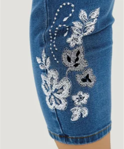 Very Stretchy High Rise Medium Wash Embroidered Cropped Jeans -Clothing Shop 312449503 kr
