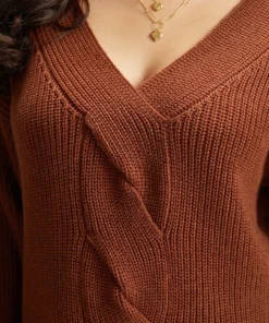 Cable Knit Split Side Elastic Cuffs Pullover -Clothing Shop 313610462 yb