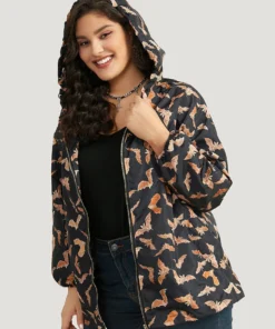 Halloween Bat Pattern Zipper Fly Hooded Coat -Clothing Shop 313670186 ho