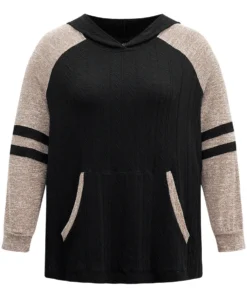 Contrast Textured Raglan Sleeve Pocket Hooded Sweatshirt 13 Contrast Textured Raglan Sleeve Pocket Hooded Sweatshirt -Clothing Shop 314024500 kj