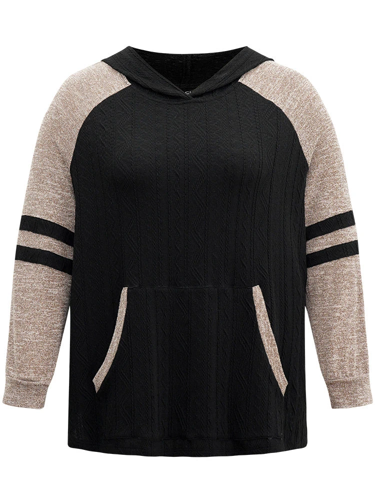 Contrast Textured Raglan Sleeve Pocket Hooded Sweatshirt 8 Contrast Textured Raglan Sleeve Pocket Hooded Sweatshirt - Image 6