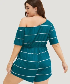 Striped Print Knot Pocket Tassels One Shoulder Romper 25 Striped Print Knot Pocket Tassels One Shoulder Romper -Clothing Shop 314189150 pf