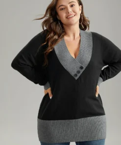 Supersoft Essentials Contrast Deep V Neck Button Detail Pullover 26 Supersoft Essentials Contrast Deep V Neck Button Detail Pullover -Clothing Shop 314479988 jz