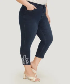 Very Stretchy High Rise Dark Wash Butterfly Embroidered Jeans -Clothing Shop 31449438 lk