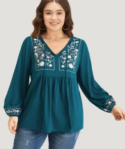 Floral Embroidered Knot Neck Lantern Sleeve T-shirt 32 Floral Embroidered Knot Neck Lantern Sleeve T-shirt -Clothing Shop 315440926 uj bf4d90c3 1949 41a4 b558 48dcc44cd476