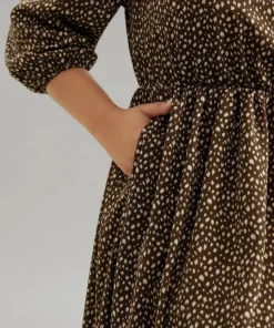 Leopard Lantern Sleeve Ruffles Frill Trim Dress -Clothing Shop 315539885 xj