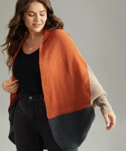 Colorblock Batwing Sleeve Patchwork Cardigan -Clothing Shop 315695065 cl