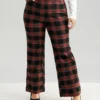 Plaid Elastic Waist High Rise Jeans -Clothing Shop 316218469 zm