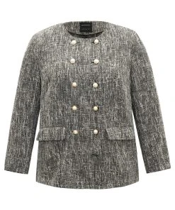 Tweed Plisse Double Breasted Flap Pocket Coat -Clothing Shop 316406415 sn