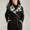 Plaid Patchwork Lapel Collar Zipper Coat -Clothing Shop 316513499 dh