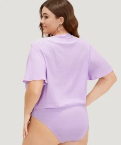 Solid Ruffle Sleeve V Neck Ruched Bodysuit -Clothing Shop 316800985 gp