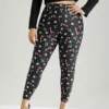 Christmas Print Elastic Waist Skinny Leggings -Clothing Shop 316802634 dy