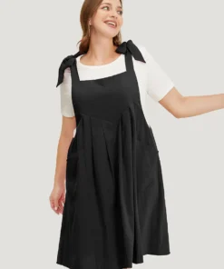 Solid Pleated Hem Pocket Tie Shoulder Overall Dress -Clothing Shop 317341015 tl 56afe65b 30c3 460d ab68 63de6a26d39b