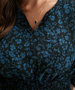 Chiffon Ditsy Floral Pocket Shirred Cuffs Dress -Clothing Shop 317541668 cx