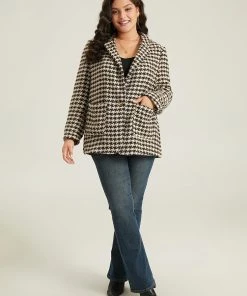 Houndstooth Patched Pocket Button Up Blazer -Clothing Shop 317705696 cp