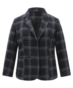 Plaid Button Up Suit Collar Woolen Blazer -Clothing Shop 317943039 np