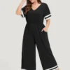 Striped Contrast V Neck Pocket Elastic Waist Jumpsuit 2 Striped Contrast V Neck Pocket Elastic Waist Jumpsuit -Clothing Shop 317961342 gd