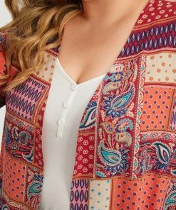 Halloween Bandana Print Open Front Pocket Maxi Kimono -Clothing Shop 317973764 pr