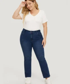 Very Stretchy Pocket Dark Wash Patchwork Jeans -Clothing Shop 318890810 jb