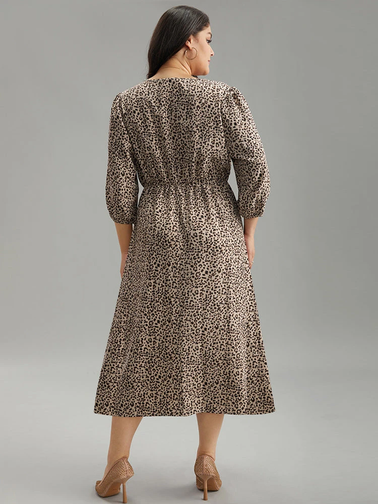 Leopard Print Elastic Waist Wrap Dress 5 Leopard Print Elastic Waist Wrap Dress - Image 3