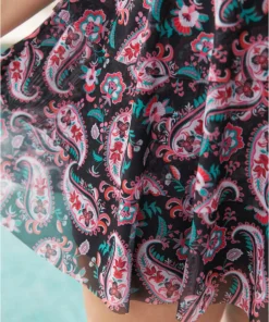 Bandana Print Tiered Hem Ruched Knotted Cut Out Swim Dress -Clothing Shop 319217275 zb