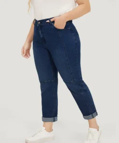 Very Stretchy Pocket Dark Wash Patchwork Jeans -Clothing Shop 320147330 ox