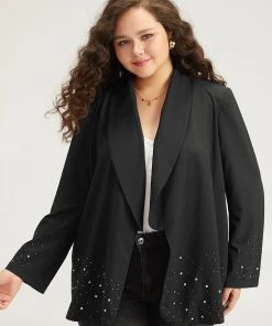 Halloween Plain Rhinestone Lapel Collar Blazer -Clothing Shop 32022878 mz