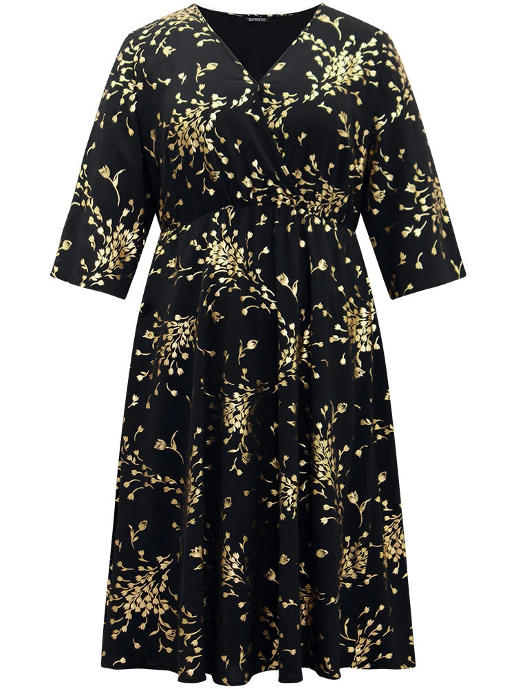 Floral Glitter Pocket Gathered Detail Dress 8 Floral Glitter Pocket Gathered Detail Dress - Image 6