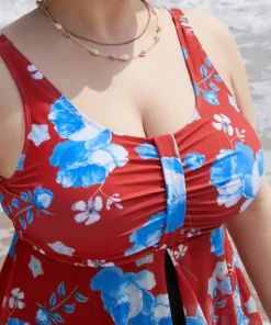 Floral Print Split Front Ruched A Line Swim Dress -Clothing Shop 320586080 pq 8c777ede 5997 4bfa b3e9 fee3b0b8688a