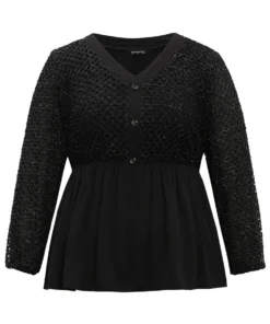 Glitter Mesh Patchwork Lantern Sleeve Blouse -Clothing Shop 320679669 dv