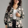 Floral Print Patchwork Zipper Jacket -Clothing Shop 320770554 hb