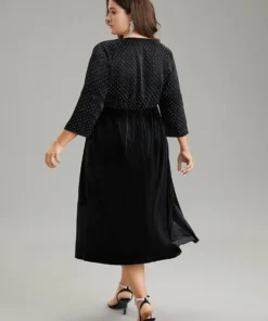 Rhinestone Patchwork Velvet Elastic Waist Dress -Clothing Shop 320791417 ev