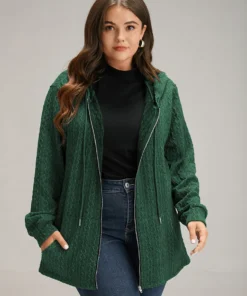 Plain Textured Zipper Hooded Sweatshirt -Clothing Shop 320796045 kk 80eed023 8fc6 4592 b72b 237c81d8dba0