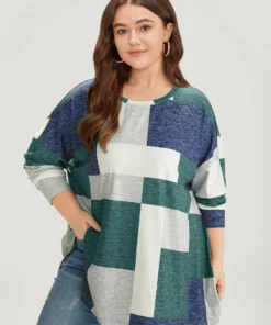 Colorblock Contrast Round Neck Dolman Sleeve T-shirt -Clothing Shop 321007768 gi cd6e3cb2 eadd 4d0b bb85 16c733d59585