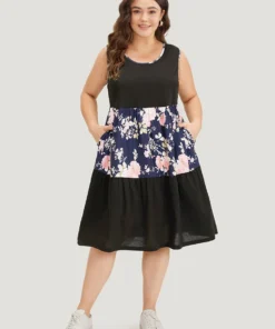 Supersoft Essentials Floral Print Patchwork Pocket Tank Dress
