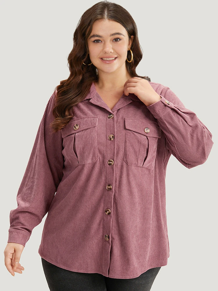 Plain Texture Pocket Button Through Shirt Collar Jacket 3 Plain Texture Pocket Button Through Shirt Collar Jacket