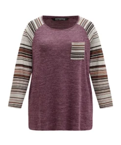 Striped Patchwork Pocket Raglan Sleeve T-shirt -Clothing Shop 322970270 lp