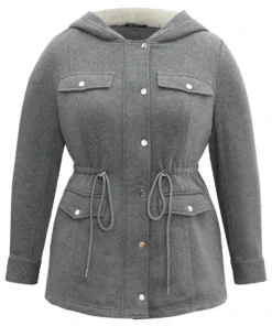 Solid Zipper Button Through Hooded Fluffy Coat -Clothing Shop 323151585 nv