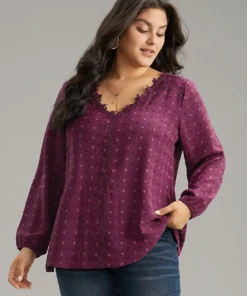 Plisse Eyelet Lace Elastic Cuffs Blouse -Clothing Shop 323172658 qv 6590bddf 5e51 41b4 9681 01cc66e48b3c