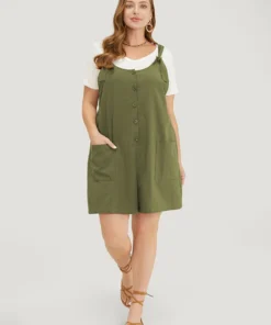 Solid Pocket Button Detail Knot Shoulder Overall Romper -Clothing Shop 323671926 wn 0a0f88b7 5164 4dd4 8ff1 35a669bb5c5a