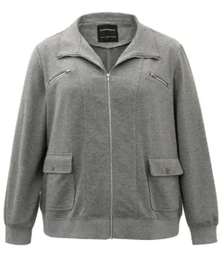 Solid Zipper Pocket Jacket -Clothing Shop 324260940 ti