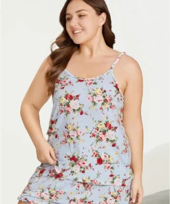 Floral Print Crew Neck Sleep Cami Top -Clothing Shop 324459362 ug